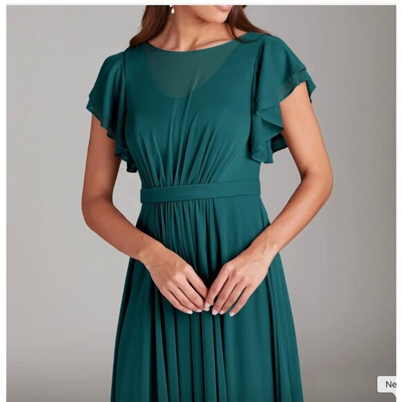 Azazie Daphne Bridesmaid Dress Peacock Teal Maxi Gown NWT Size A12 - Picture 2 of 16